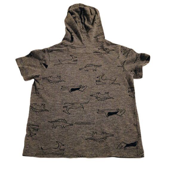 VGUC: Boys' Okie Dokie sz 3T Gray, Dinosaur Short-Sleeve Hoodie - Picture 2 of 3